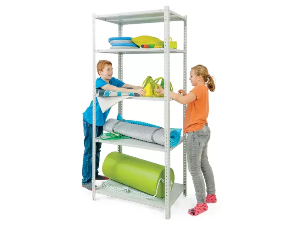 Metal unit with reinforced shelves