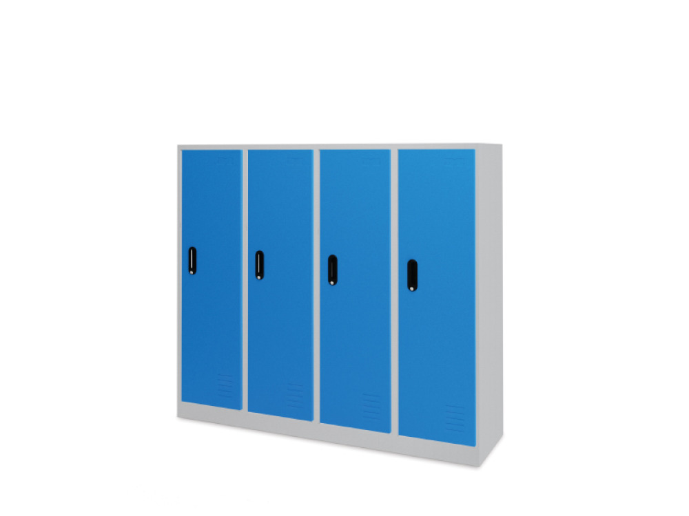 Low 4-person metal cloakroom - blue