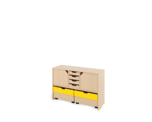 Storage Unit M with shelves and doors + shallow wooden trays & container - Eko