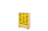 Storage Unit X with shallow cardboard trays + container - Yellow