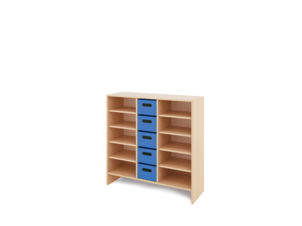Storage Unit X with shelves + deep wooden trays - Blue