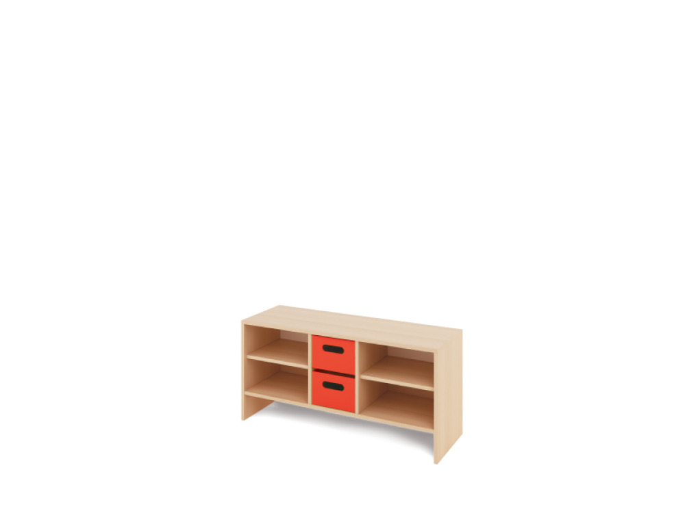 Storage Unit S with shelves + deep wooden trays - Red