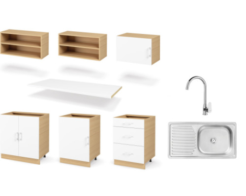 TRIO PREMIUM set 2 m with countertop in crystal white colour. Master Kitchen Collection