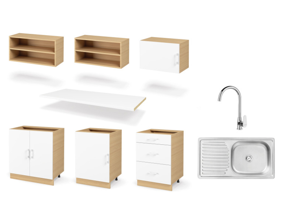 TRIO PREMIUM set 2 m with countertop in crystal white colour. Master Kitchen Collection