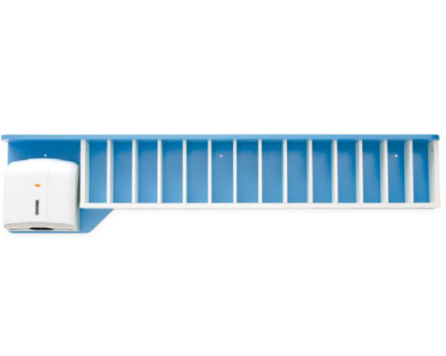 Bathroom shelf for cups with paper towel dispenser. Azure blue. Cubo collection