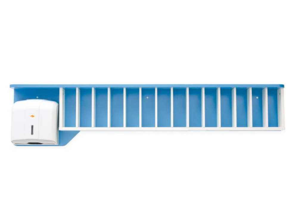 Bathroom shelf for cups with paper towel dispenser. Azure blue. Cubo collection