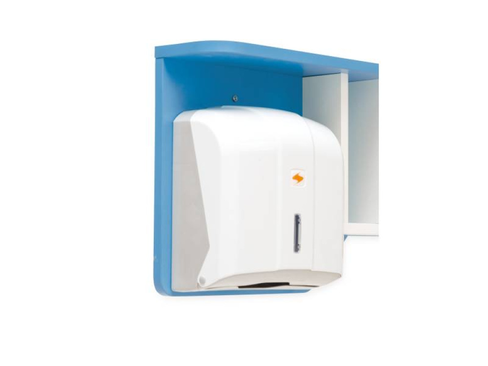Bathroom shelf for cups with paper towel dispenser. Azure blue. Cubo collection