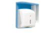 Bathroom shelf for cups with paper towel dispenser. Azure blue. Cubo collection