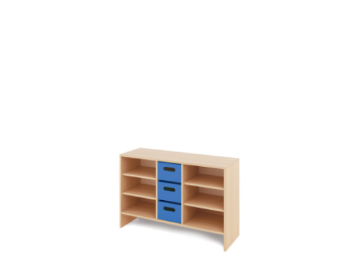 Storage Unit M with shelves + deep wooden trays - Blue