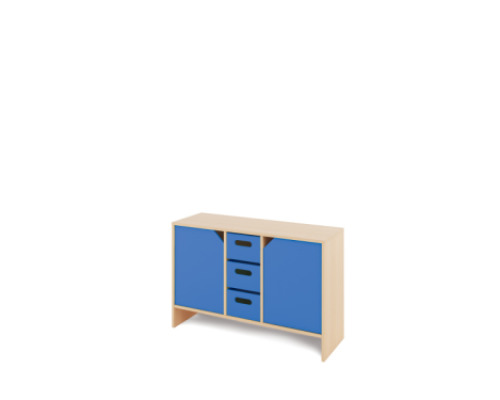 Storage Unit M with shelves and doors + deep wooden trays - Blue