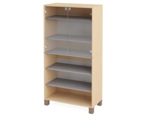 High wardrobe with shelves and glass doors. Grey. Fresh Collection