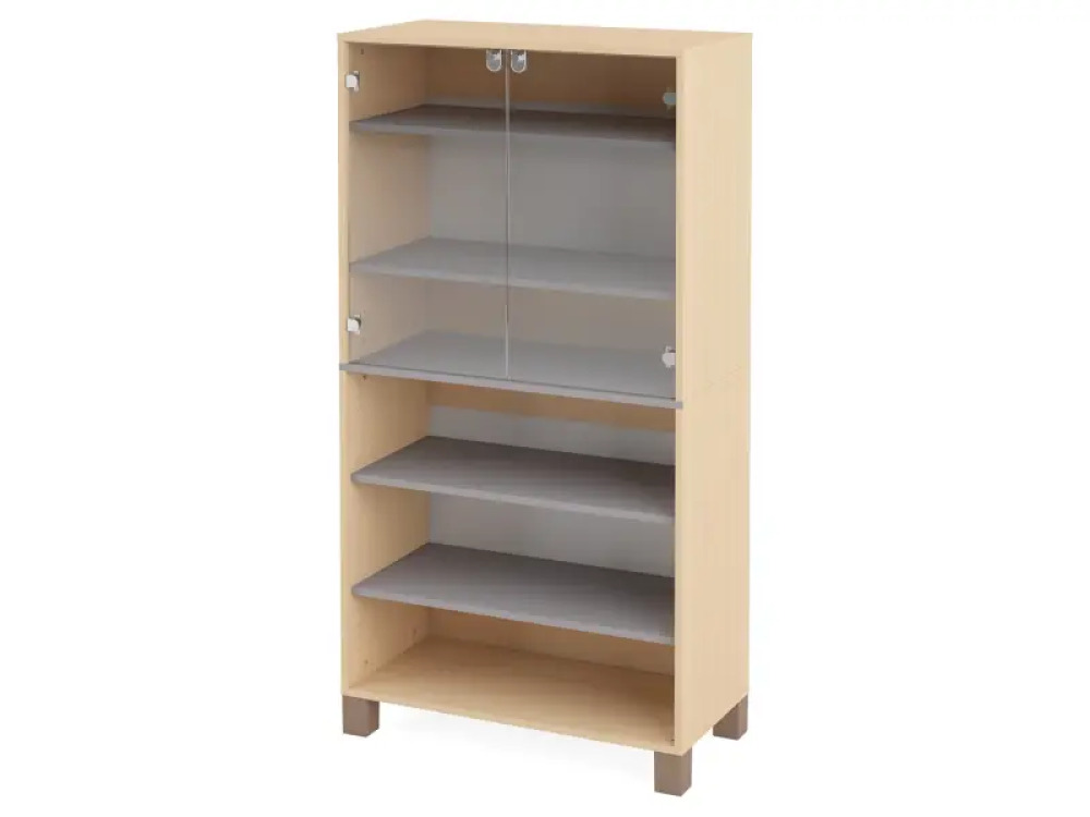 High wardrobe with shelves and glass doors. Grey. Fresh Collection
