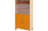 A tall wardrobe with shelves, glass doors and a door with a lock. Orange. Fresh Collection