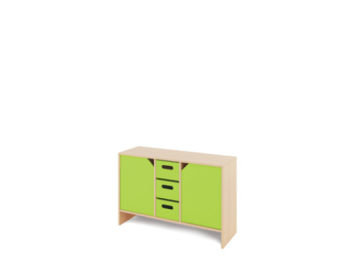 Storage Unit M with shelves and doors + deep cardboard trays - Green