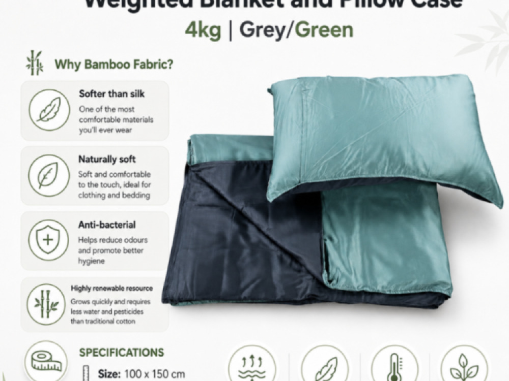 Light Weight Breathable Bamboo Fabric Weighted Blanket and Pillow Case 4kg | Grey/Green