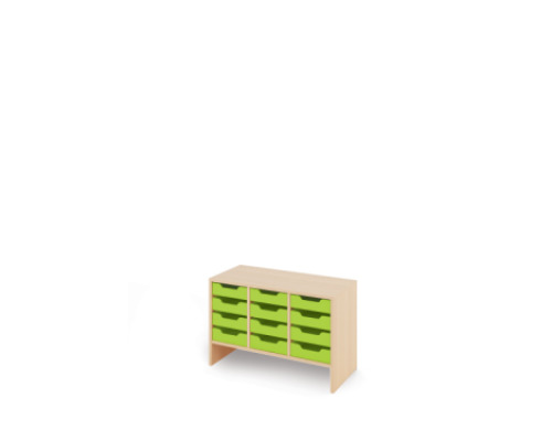 Storage Unit S with shallow wooden trays - Green