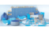 Set of Cubo drawers. Narrow, low. Azure blue