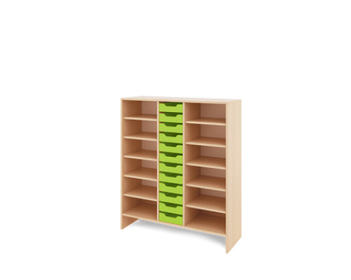 Storage Unit XL with shelves + shallow cardboard trays - Green