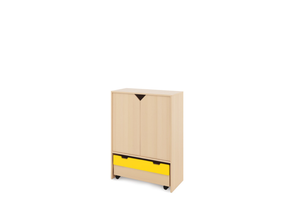 Storage Unit X with shelves + doors & container - Beech