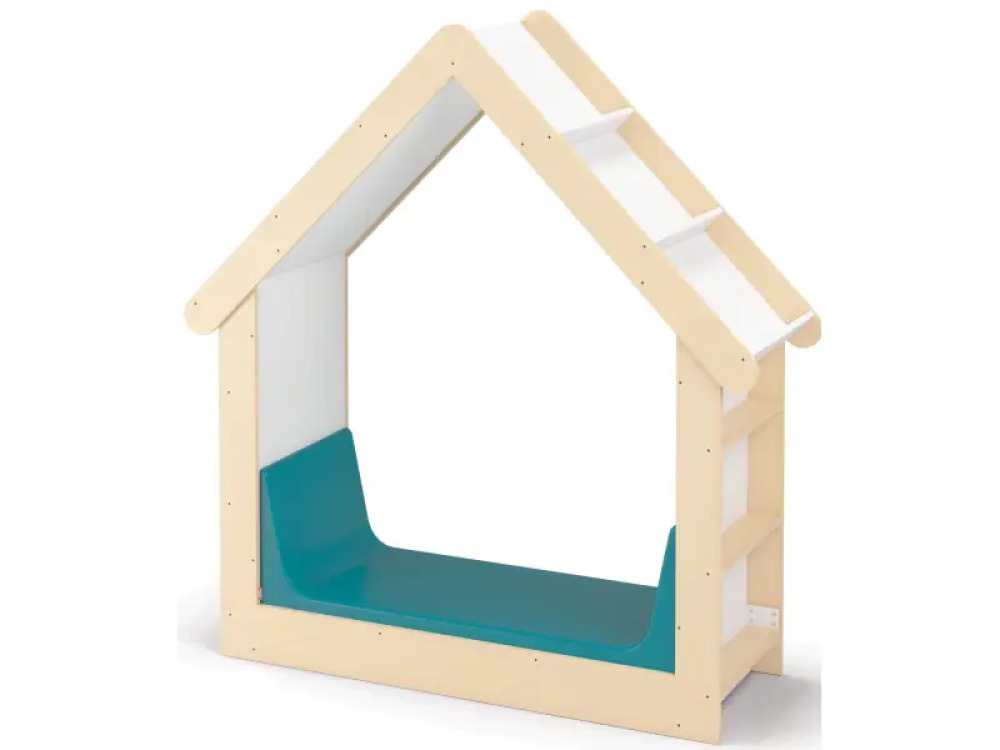 Mattress with sides for a hideout with a bookcase. Emerald blue