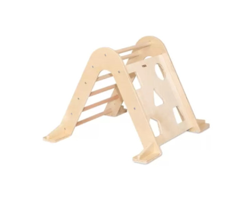Ladder with climbing wall. Wooden gymnastics equipment