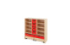 Storage Unit X with shelves + with deep wooden trays & container - Red