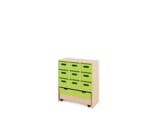 Storage Unit L with deep wooden trays + container - Green