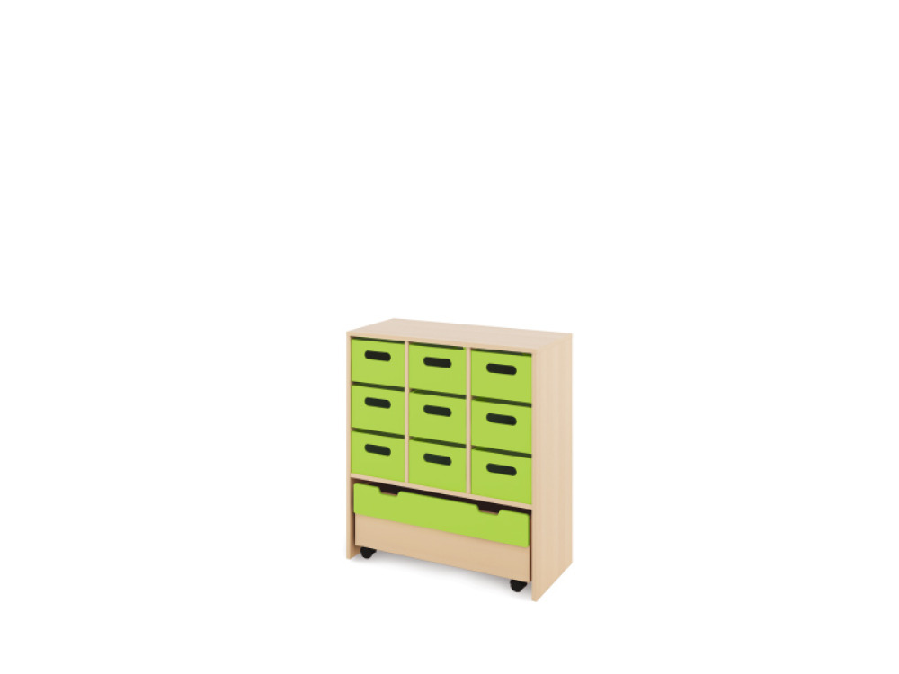 Storage Unit L with deep wooden trays + container - Green