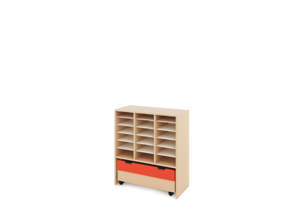 Storage Unit L with compartments + container - Red