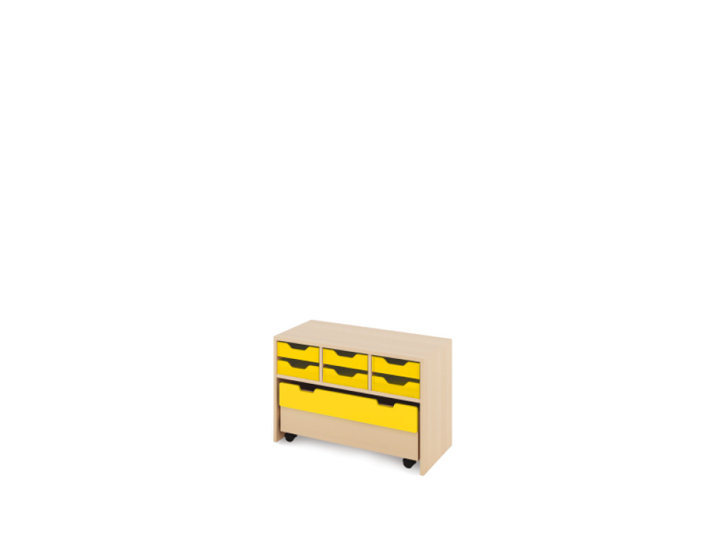Storage Unit S with shallow cardboard trays + container - Yellow