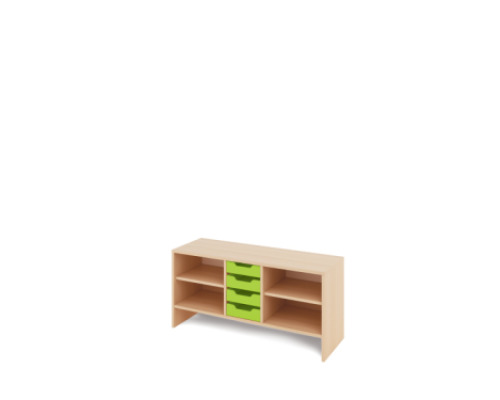 Storage Unit S with shelves + shallow wooden trays - Green