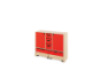 Storage Unit L with shelves and doors + deep cardboard trays & container - Red