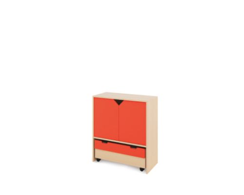 Storage Unit L with shelves + doors & container - Red