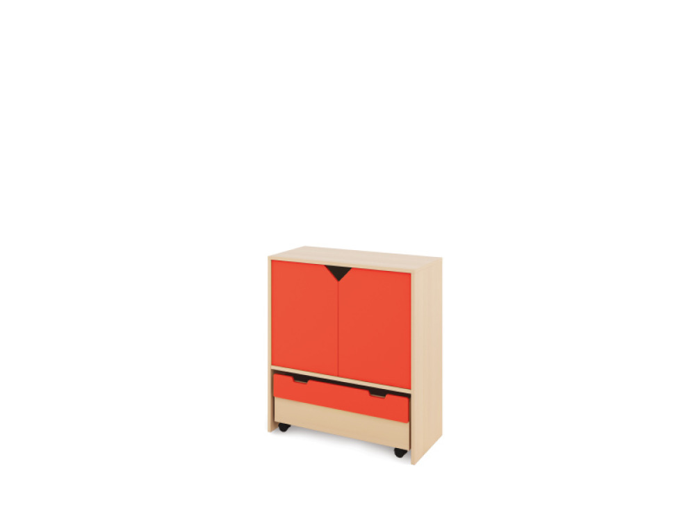 Storage Unit L with shelves + doors & container - Red