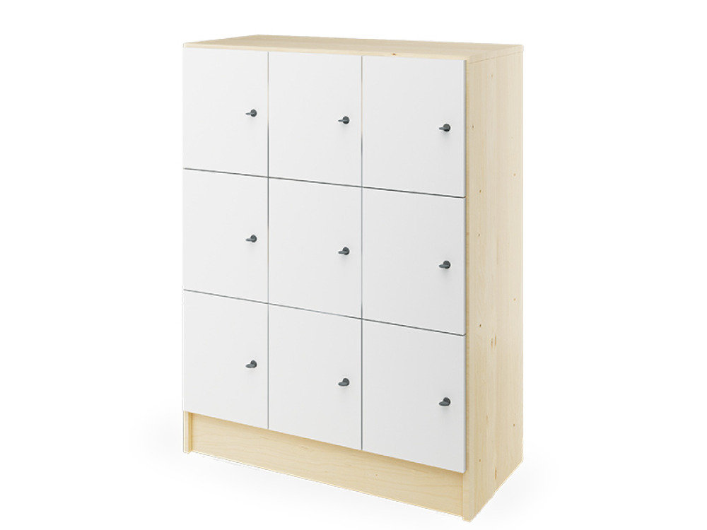 Prima. White storage locker 9 with doors - birch