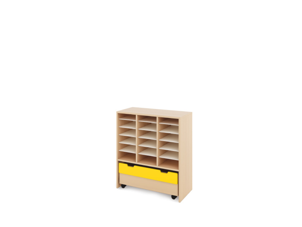 Storage Unit L with compartments + container - Yellow