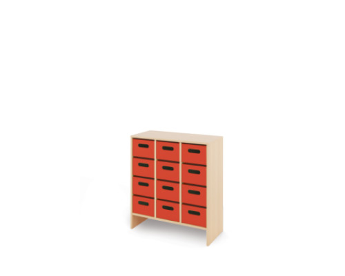 Storage Unit L with deep wooden trays - Red