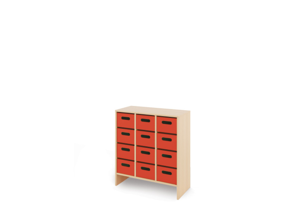 Storage Unit L with deep wooden trays - Red