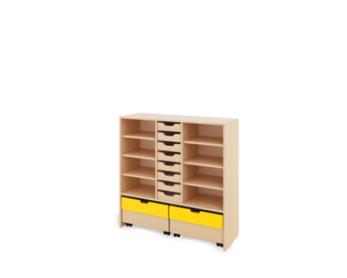 Storage Unit X with shelves + shallow cardboard trays & container - Eko