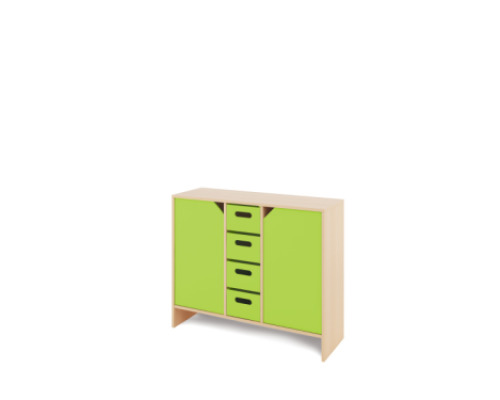 Storage Unit L with shelves and doors + deep wooden trays - Green