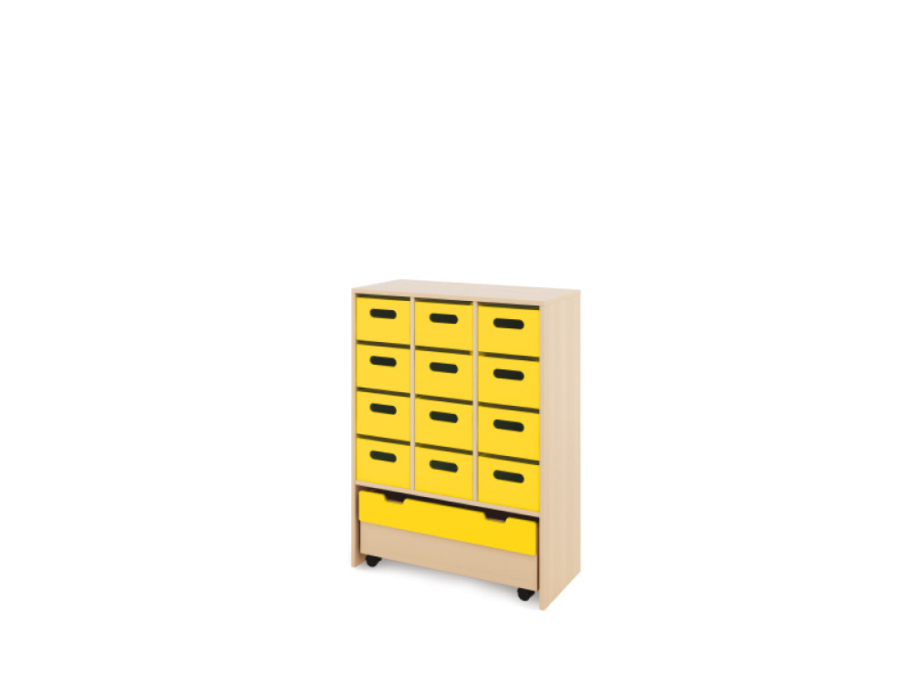 Storage Unit X with deep cardboard trays + container - Yellow