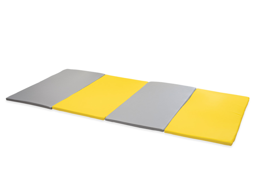 Foldable gymnastics mat 4-part. Yellow-grey