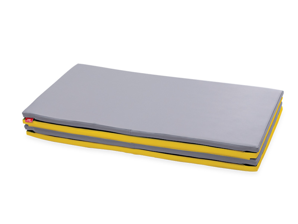 Foldable gymnastics mat 4-part. Yellow-grey