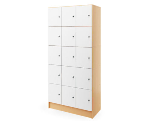 Prima. White storage locker 15 with doors - beech