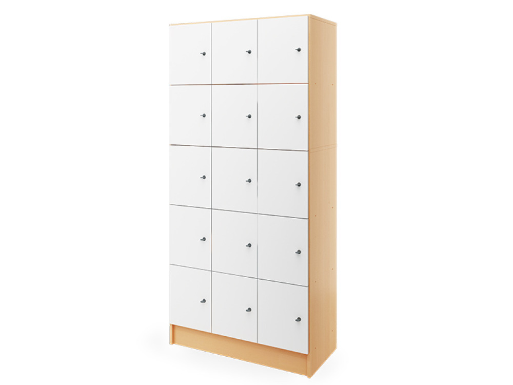 Prima. White storage locker 15 with doors - beech