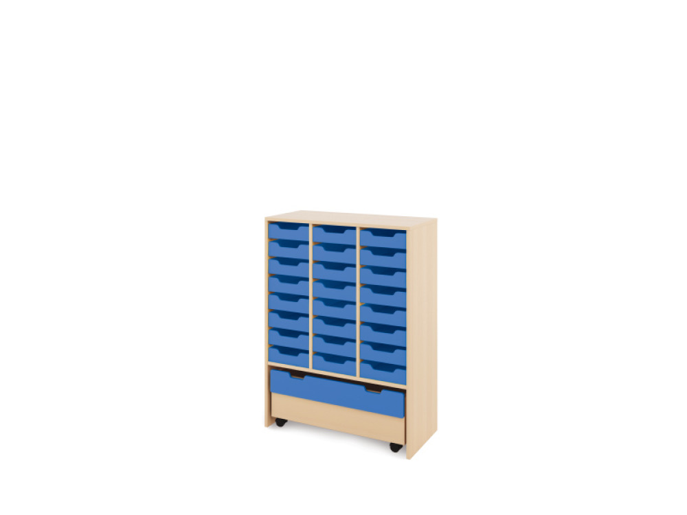 Storage Unit X with shallow wooden trays + container - Blue