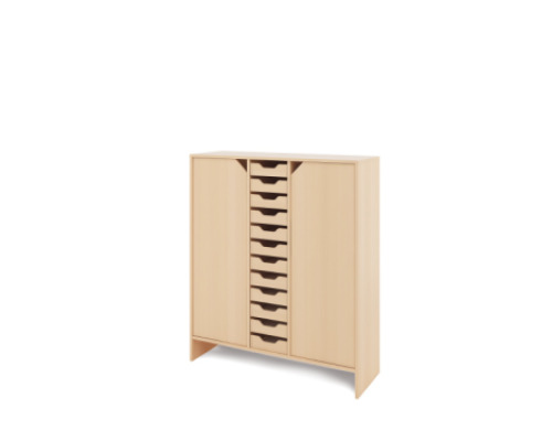 Storage Unit XL with shelves and doors + shallow wooden trays - Eko