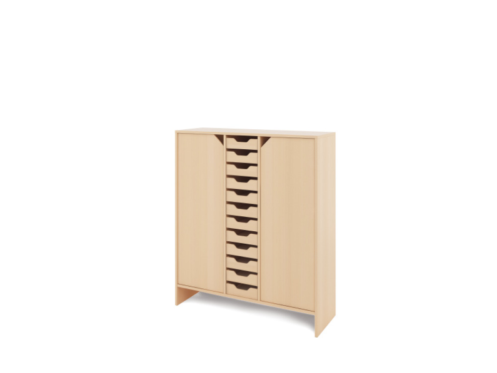 Storage Unit XL with shelves and doors + shallow wooden trays - Eko