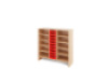 Storage Unit X with shelves + shallow wooden trays - Red