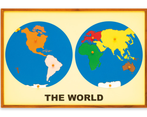 Puzzle map of the world. Continents. Two hemispheres